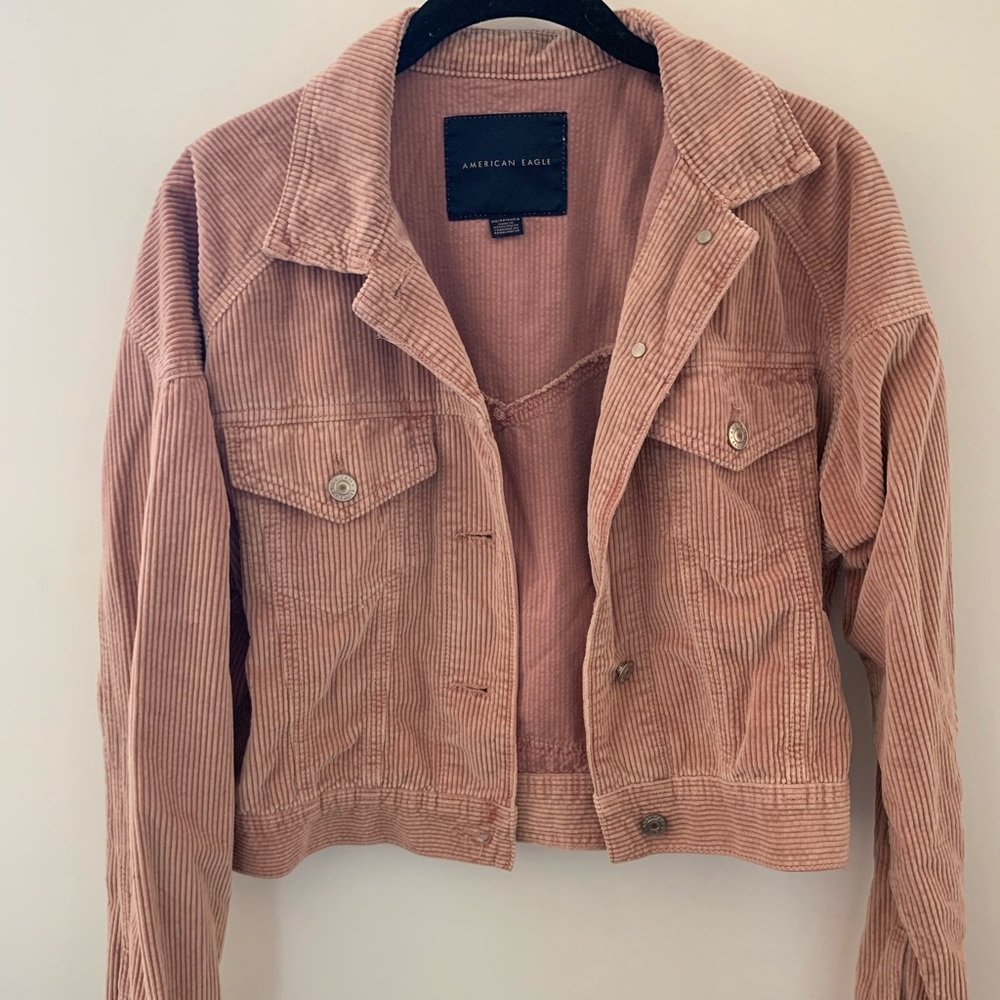 Women's Pink Ae Cropped Corduroy Trucker Jacket